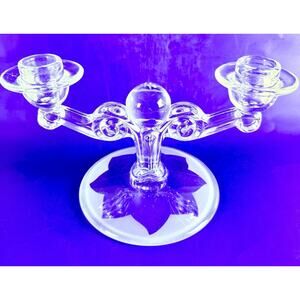 VTG Tiffin Franciscan Crystal Candelabra Candle Holders Etched Starburst Base